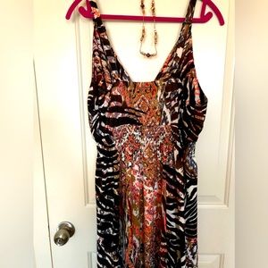 👗Plus size dress, animal print, rich colors full elastic bust- dress knee